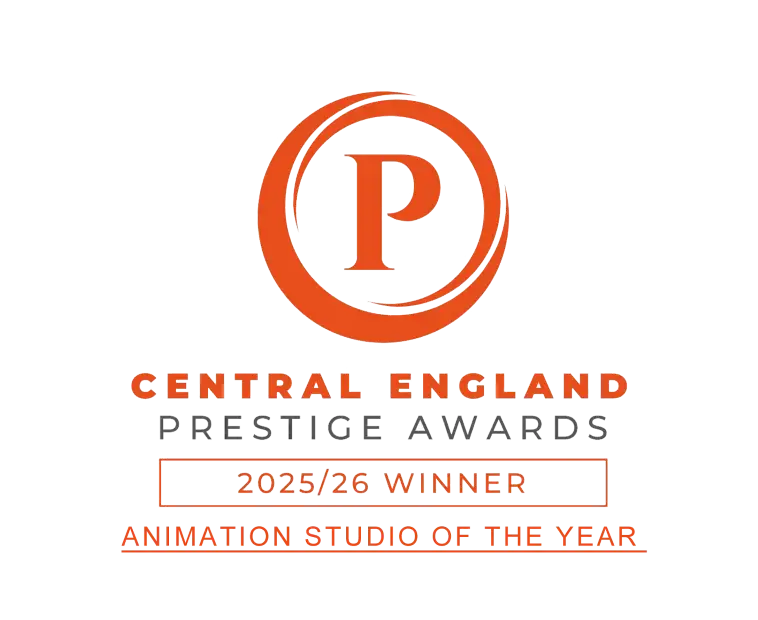 An image showcasing Prestige Awards logo, Central England. Spirit Bridge Studio was awarded for 25/26 "Animation Studio of the Year".